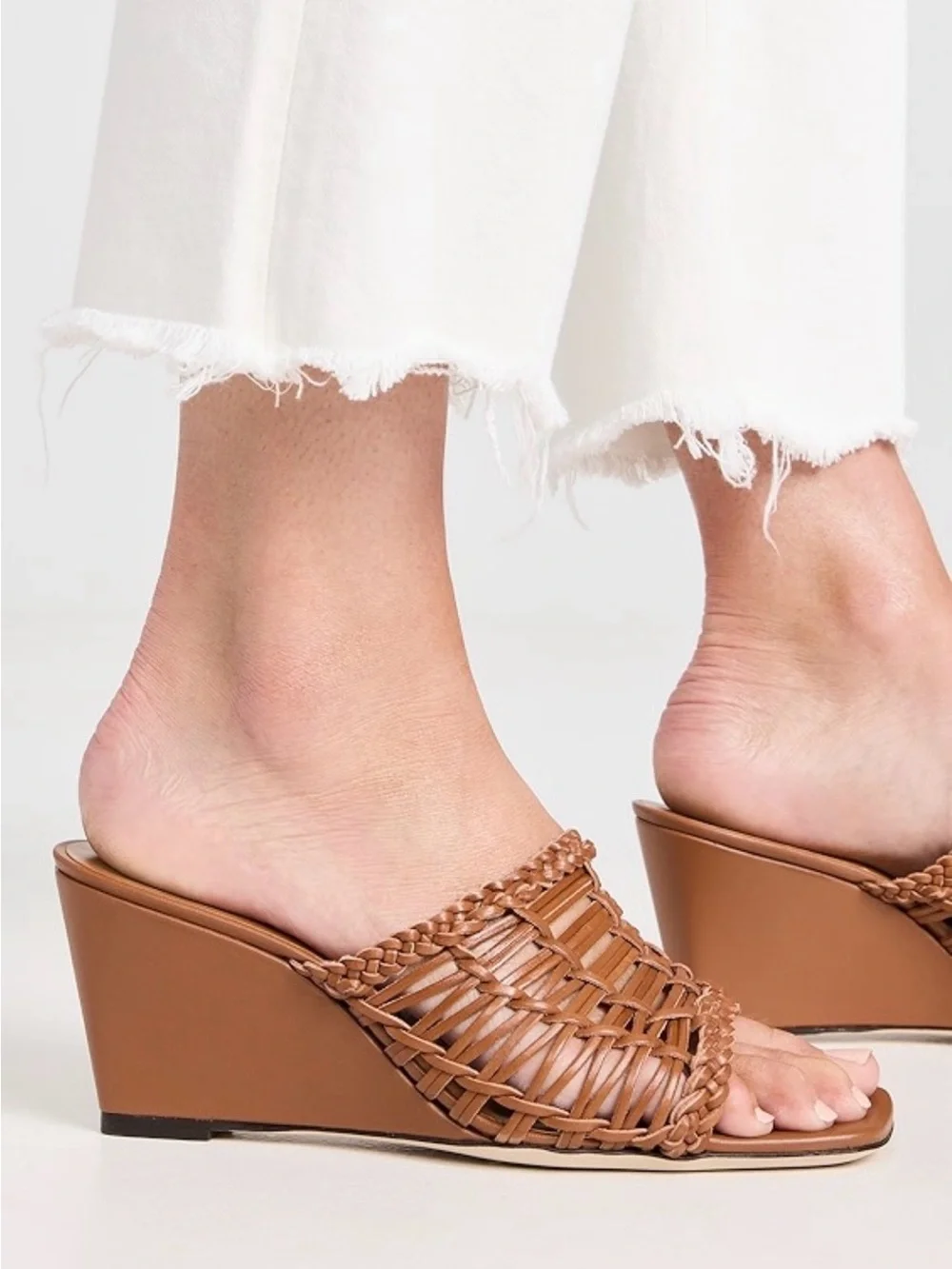 STAUD Blair Woven Wedge Tan Leather